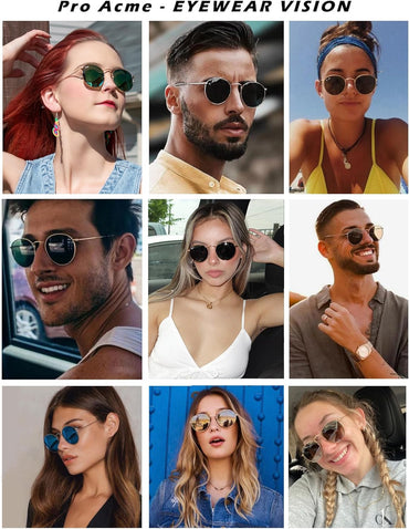 Pro Acme round Sunglasses for Women Men Classic Retro Circle Metal Sun Glasses 100% Real Glass Lens