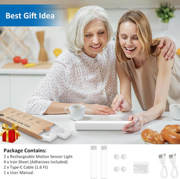 Luces LED Bajo Mueble con Sensor de Movimiento Recargables, Pack x2 Magnéticas Stick-On, 22 LEDs, USB-C, Luz Blanca Fría