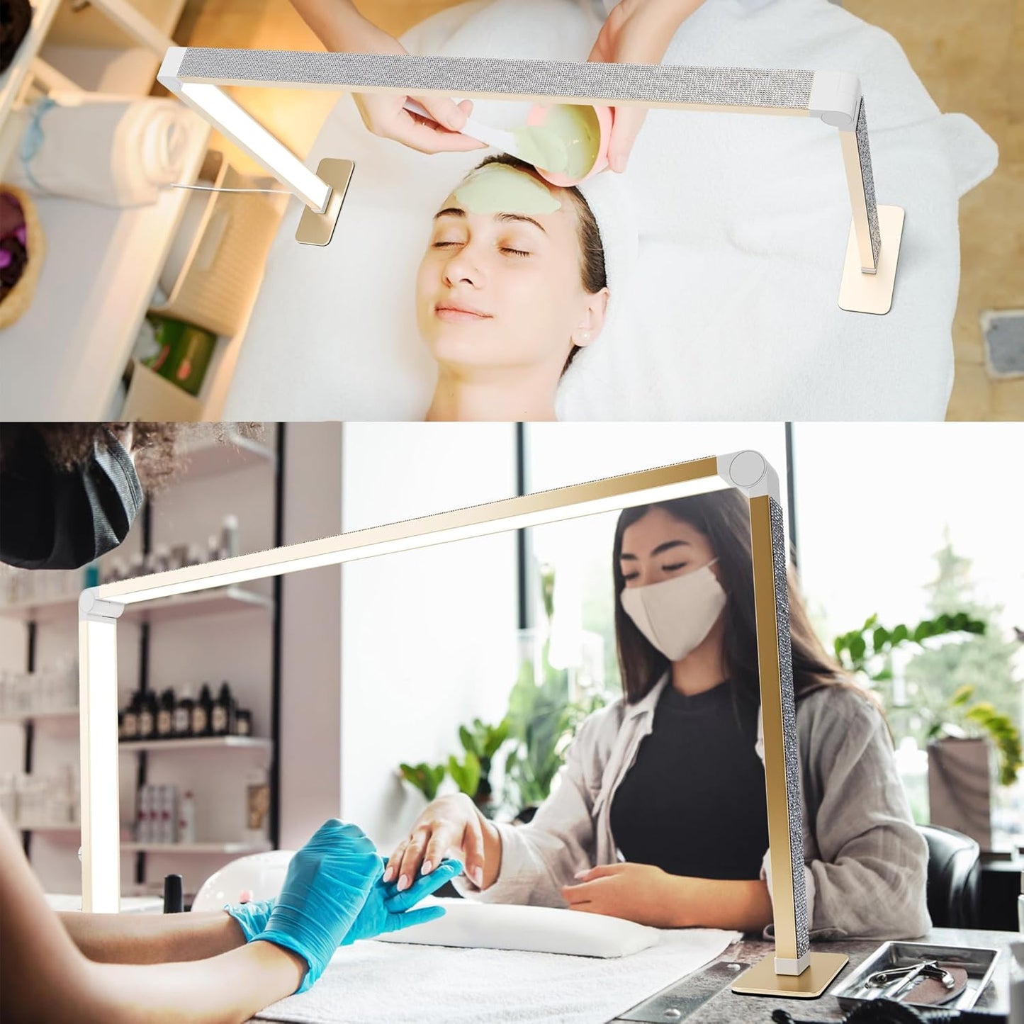 Nail Tech Lamp, 32" 48W LED Light, Lash Eyelash Extension & Makeup Desk Lamp, Color Temp 2700K-6000K, Salon & Home (Crystal-Golden)