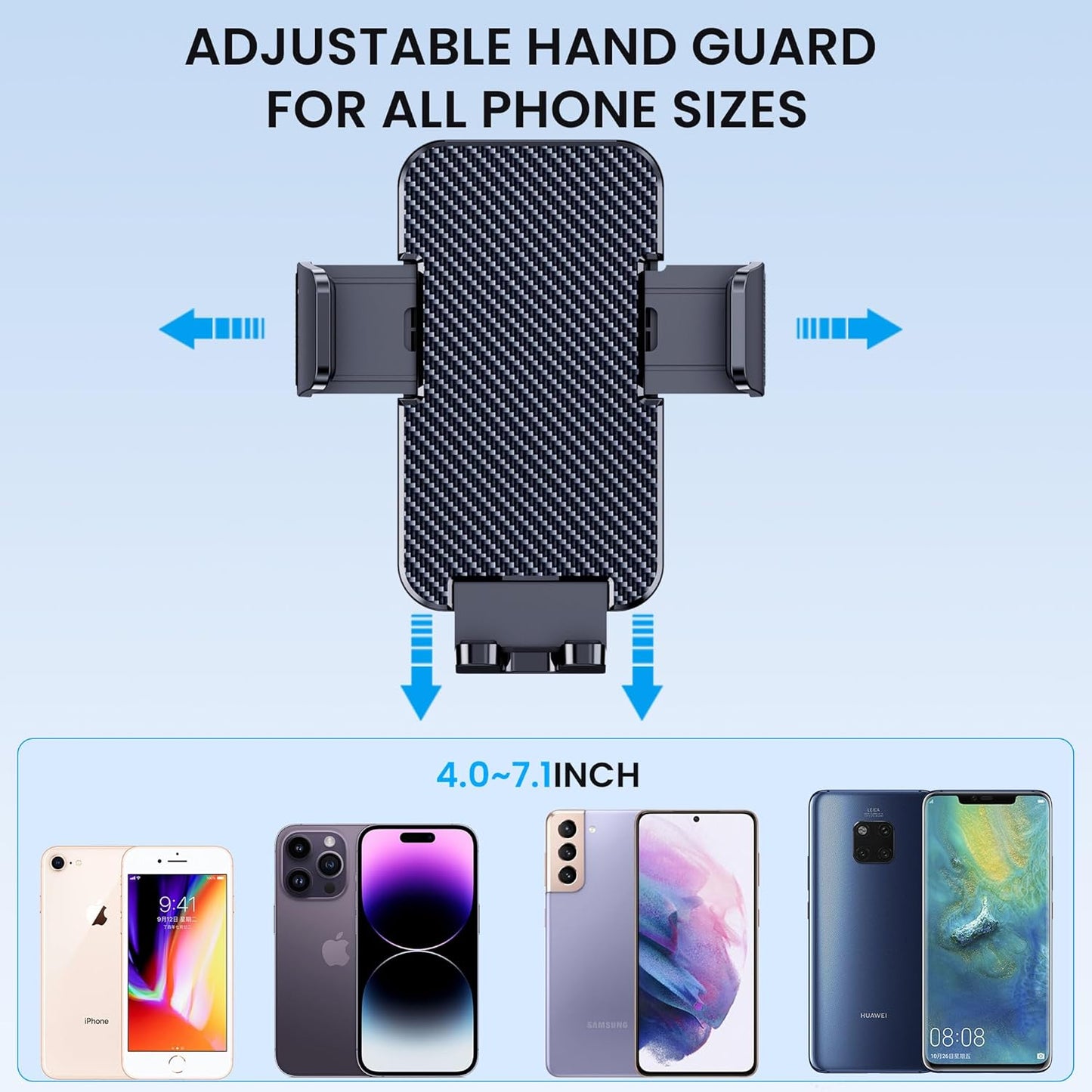 Soporte de Celular para Auto 3-en-1 GUWEZ (2025) — Ventosa Grado Militar, Tablero / Parabrisas / Rejilla | Rotación 360° & Brazo 270° | iPhone & Android (4.0″–7.1″)