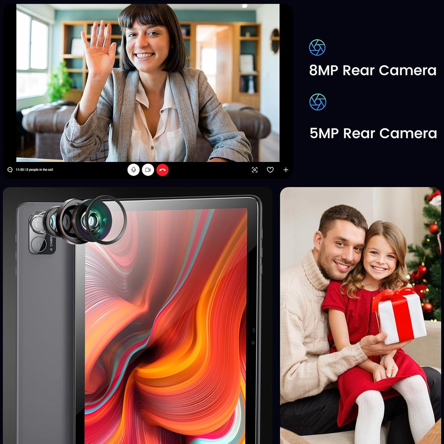 Tablet de 10.1" | Tableta de computadora de 8 GB 128G | Pantalla táctil IPS de 1280 x 800 | Cámara dual de 5+8 MP, Bluetooth, GMS, WiFi | Color: gris metálico