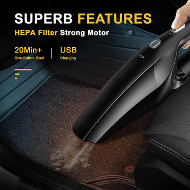 Aspiradora de Mano Inalámbrica – Mini Aspiradora Portátil con Filtro HEPA, Recargable 8000Pa de Succión, Ligera para Auto, Hogar y Oficina – Incluye Cepillo y Boquilla Angosta