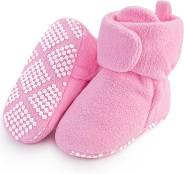 Botines de polar para bebé, pantuflas cálidas, botas suaves antideslizantes ajustables | Color: Rosa
