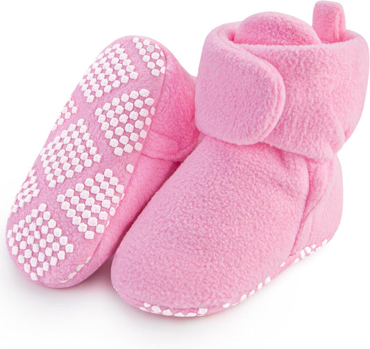 Botines de polar para bebé, pantuflas cálidas, botas suaves antideslizantes ajustables | Color: Rosa