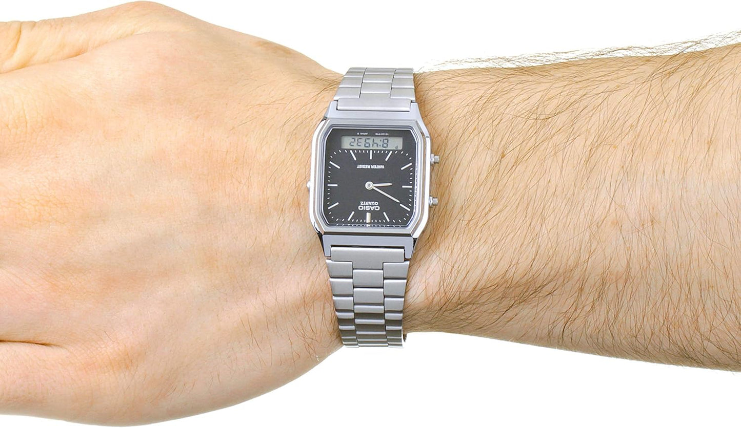 Casio AQ-230A – Reloj Unisex Clásico | Caja de Acero Inoxidable | Diseño Retro Doble Display