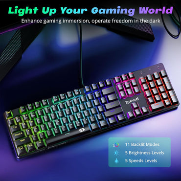 Redragon K671 Teclado Mecánico Gamer con Cable – Retroiluminado, Switches Rojos Hot-Swappable, Anti-Ghosting, Macros, PBT Keycaps
