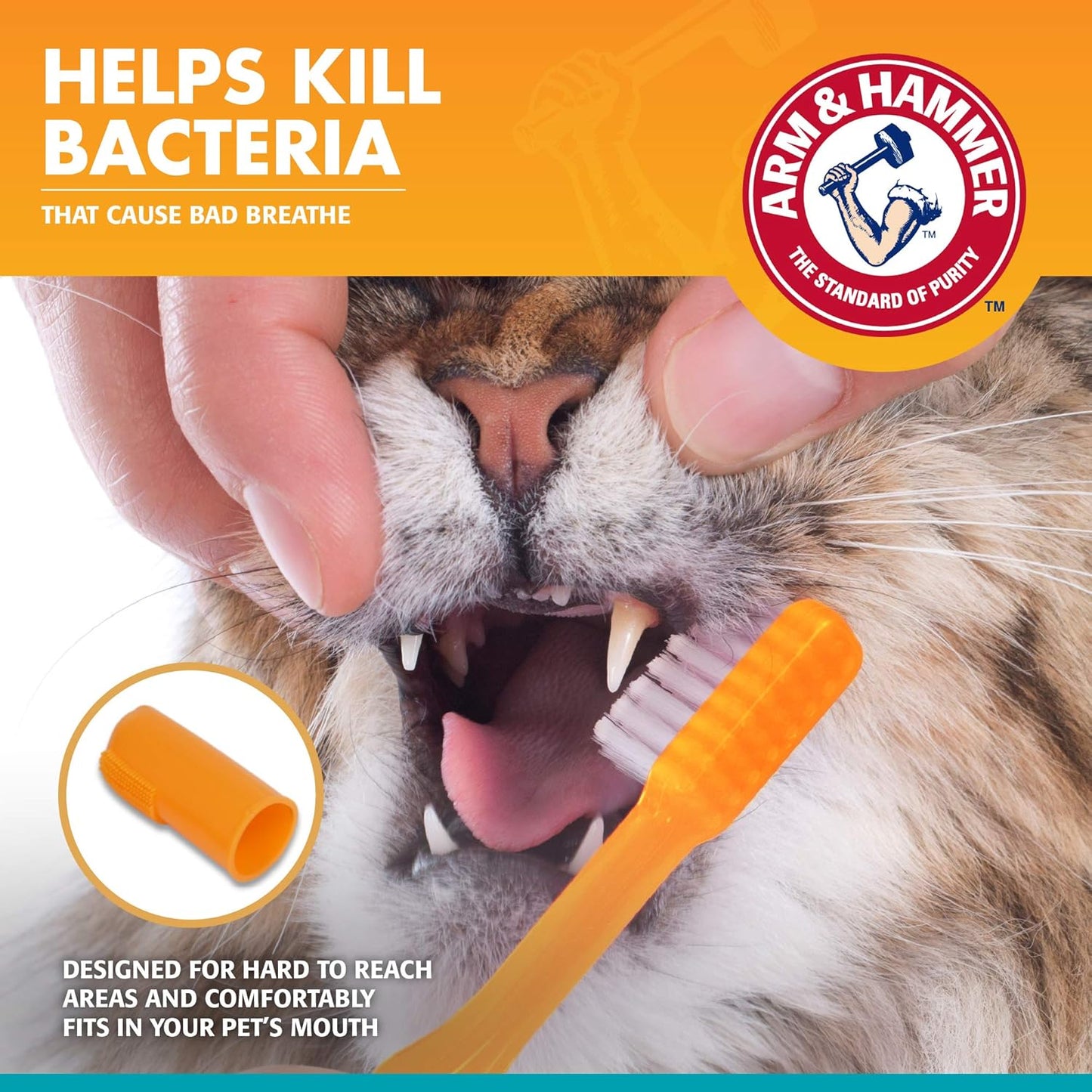 Arm & Hammer Kit Dental para Gatos | Cepillo, Dedo Cepillo y Pasta Dental Sabor Atún con Bicarbonato | 3 Piezas