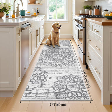 Alfombra de pasillo de 2 x 6 pies | Antideslizante | Diseño bohemia
