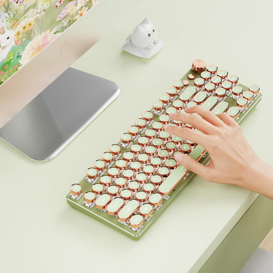 Teclado inalámbrico | 104 teclas estilo máquina de escribir mecánico con retroiluminación blanca | Perilla multimedia | Bluetooth/USB-C | Color: Verde