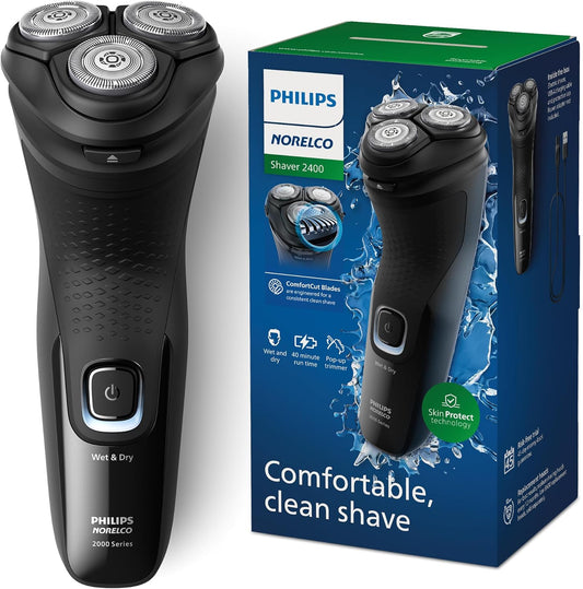 Philips Norelco Shaver 2400 Series (X3001/90) | Afeitado Húmedo/Seco, 27 Cuchillas ComfortCut, 4D Flex, Recortadora Pop-Up, Tapa Protectora, Deep Black