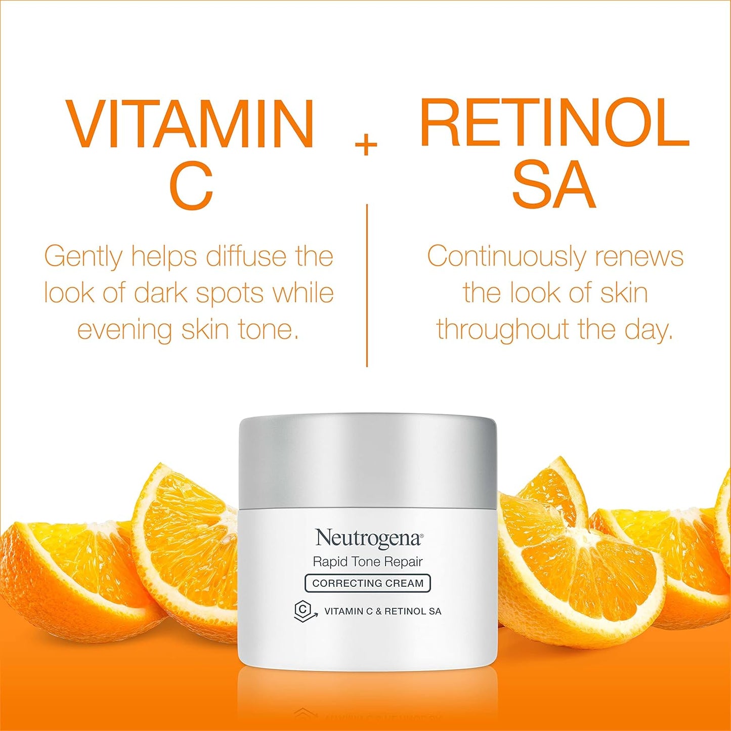 Neutrogena Crema hidratante facial Rapid Tone Repair Retinol + vitamina C, corrector de manchas oscuras, crema facial antienvejecimiento para un tono uniforme, 1.7 onzas + limpiador facial Hydro Boost