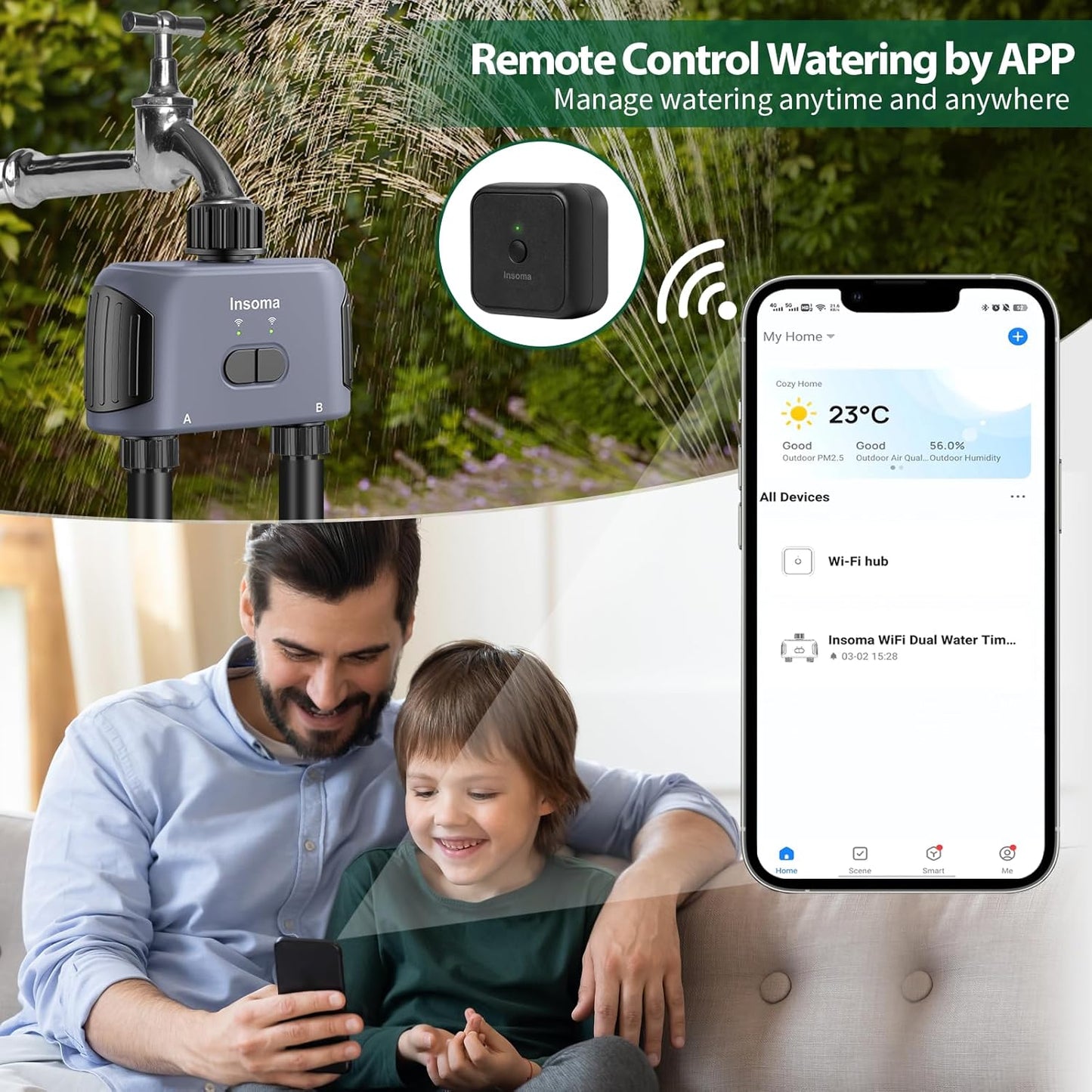 Temporizador de riego WiFi con 2 zonas independientes