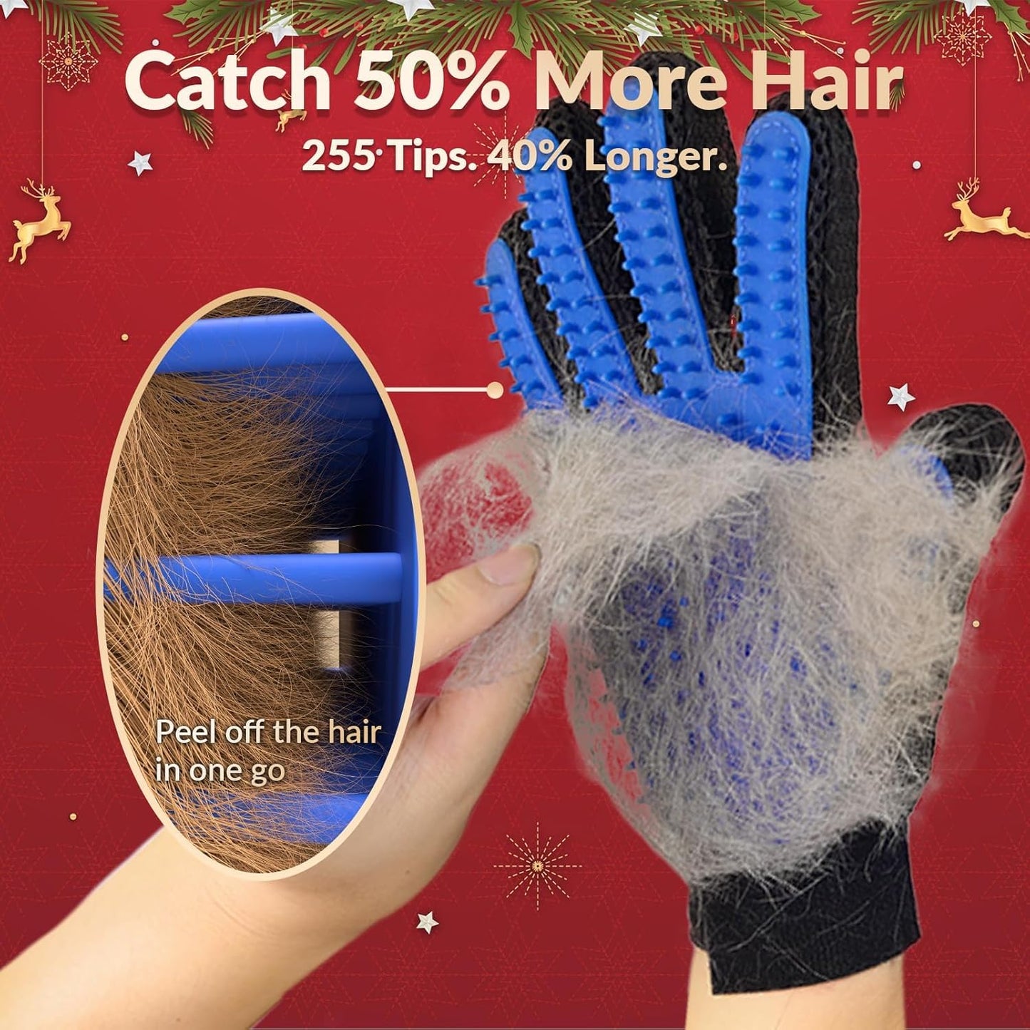 Guantes Removedores de Pelo para Mascotas (Par) | 255 Puntas de Silicona, Masaje y Grooming para Perros, Gatos y Caballos | Azul