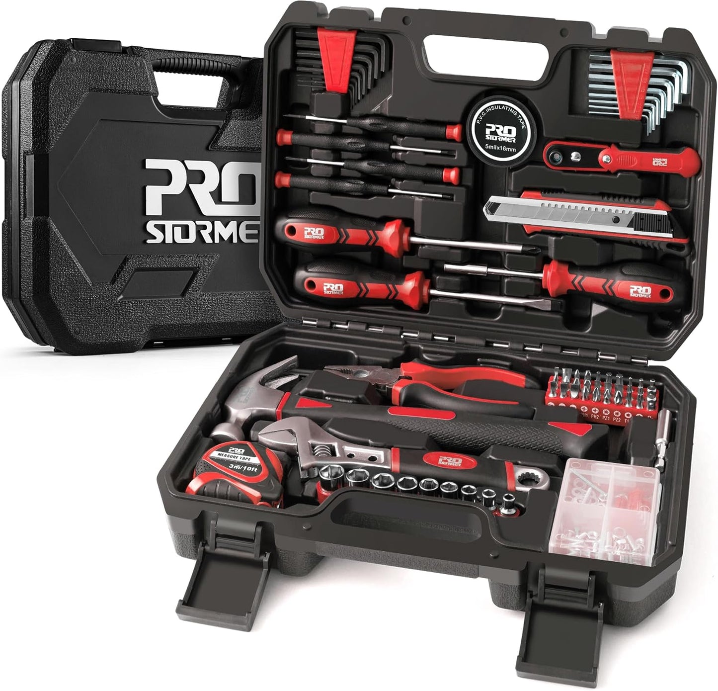 Juego de Herramientas Prostormer 160 Piezas – Kit de Mano para Reparaciones del Hogar con Maletín – Herramientas Resistentes de Acero para Casa, Garaje, Oficina y Dormitorio (Azul)
