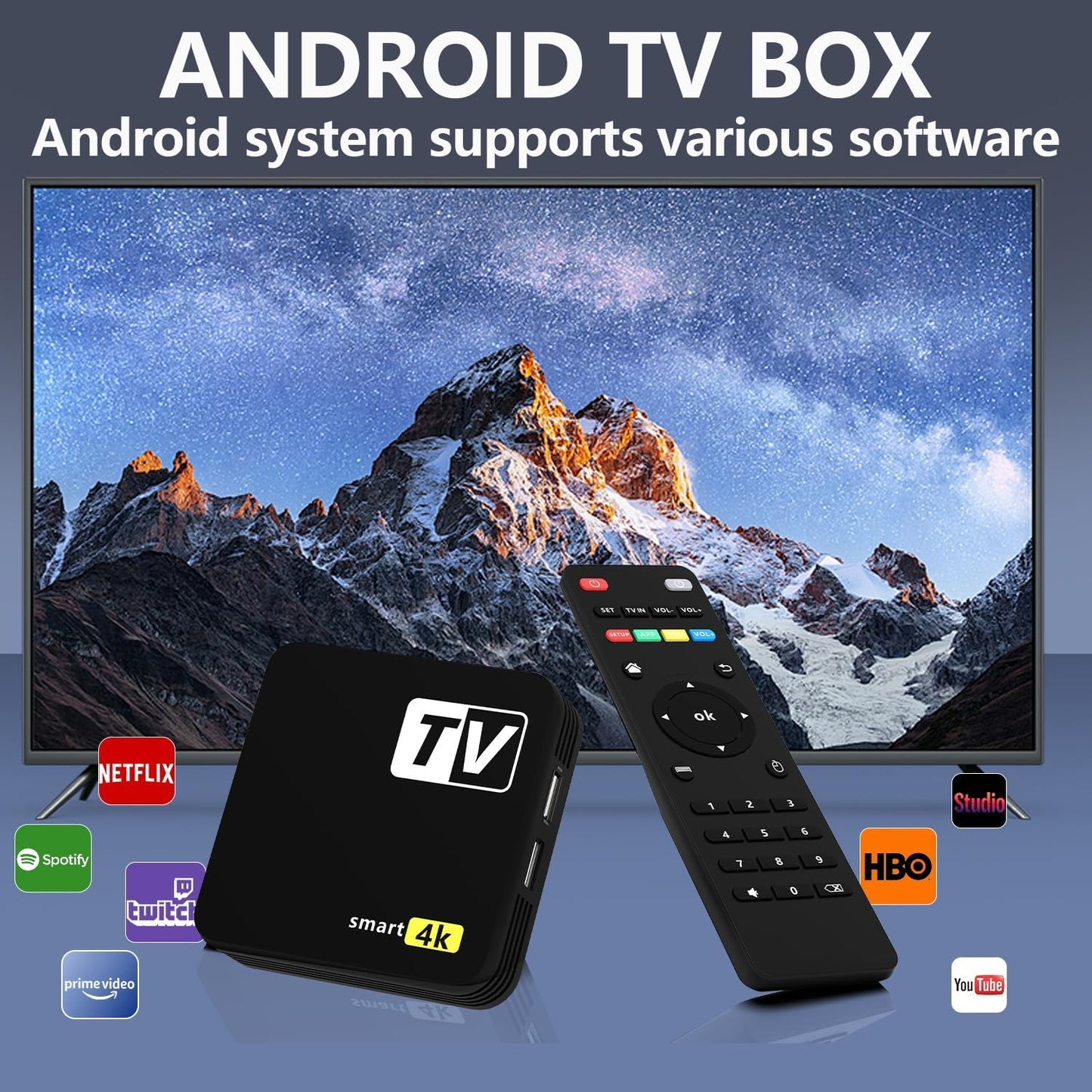 Android TV Box 4K+ | Dispositivo de Streaming HD/4K/HDR con Control Remoto, WiFi 6 Rápido, HDMI Premium y Fácil Configuración