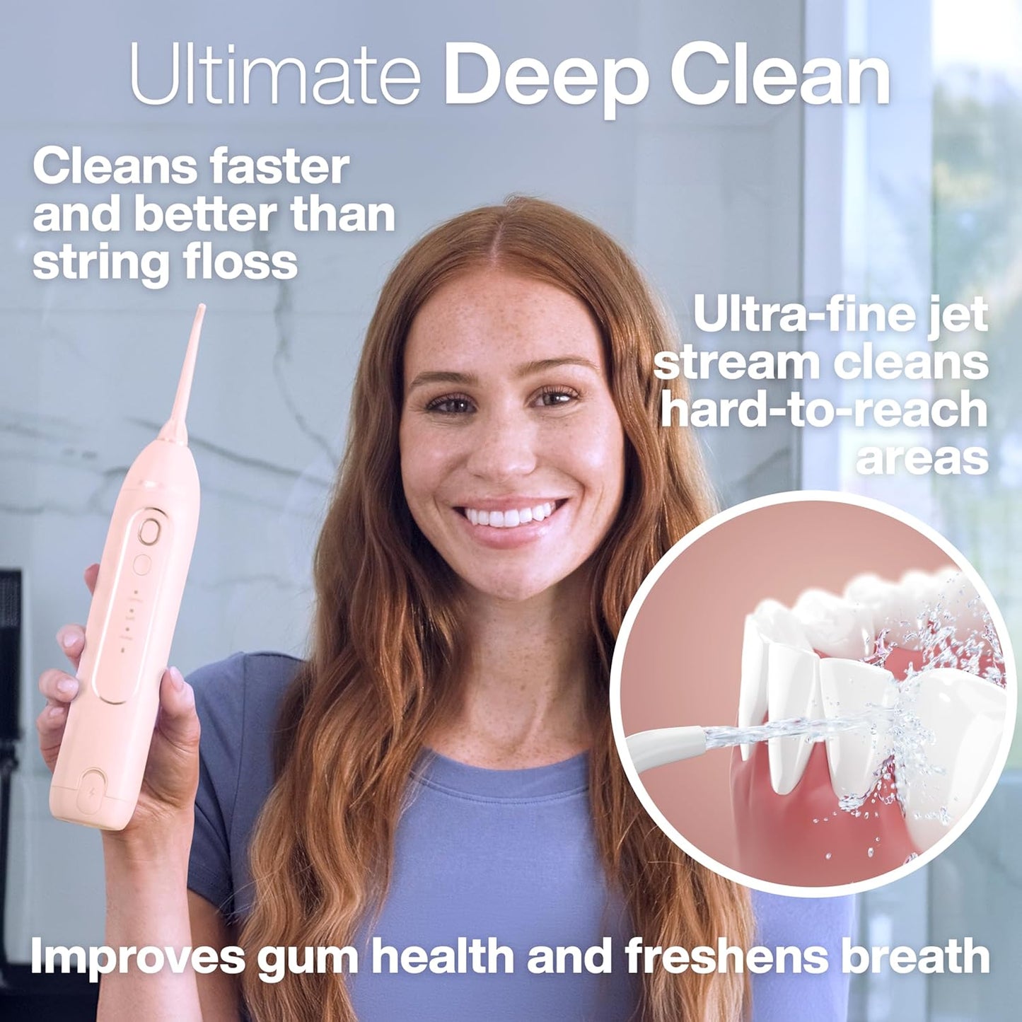 Irrigador Dental Portátil Icon – Flosser Eléctrico Recargable Inalámbrico, Resistente al Agua con 3 Modos, Punta de Chorro y Batería de Larga Duración – Ideal para Viajes, Brackets y Salud de Encías – Color Blush