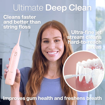 Irrigador Dental Portátil Icon – Flosser Eléctrico Recargable Inalámbrico, Resistente al Agua con 3 Modos, Punta de Chorro y Batería de Larga Duración – Ideal para Viajes, Brackets y Salud de Encías – Color Blush