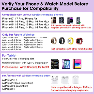 Estación de carga de 30 W para productos Apple | Cargador inalámbrico plegable con pantalla de reloj y luz de 7 colores | Carga con cable para iPad o Tablet