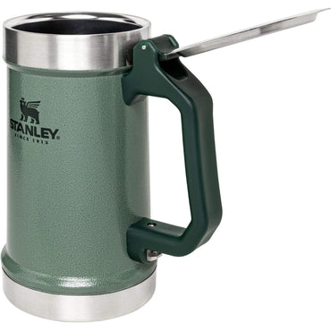 Classic Bottle Opener Beer Stein 24 Oz | Flip up Lid and Heavy Duty Handle with Built in Bottle Opener | Insulated Stainless Steel Beer Mug | Bpa-Free | Hammertone Green