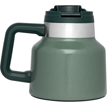 Tough-To-Tip Admiral'S Mug 20 Oz | Twist-On Flip Open Lid | Wide Body with Non-Skid Rubber Base | Insulated Stainless Steel Coffee Cup | Bpa-Free | Hammertone Green