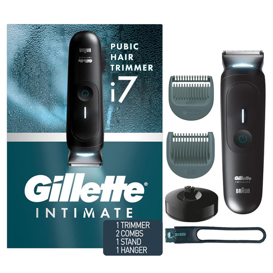 Gillette Intimate i7 | Recortadora Íntima y Corporal Masculina – LED Halo, Resistente al Agua, 100 min, Base de Carga, 2 Peines