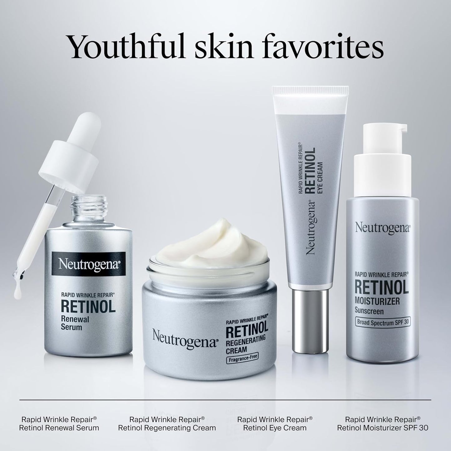 Neutrogena Rapid Wrinkle Repair Retinol Renewal Serum - Suero facial ligero antienvejecimiento con retinol puro y antioxidantes para mejorar las arrugas, la opacidad y las manchas oscuras, 1 onza