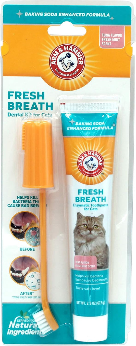 Arm & Hammer Kit Dental para Gatos | Cepillo, Dedo Cepillo y Pasta Dental Sabor Atún con Bicarbonato | 3 Piezas