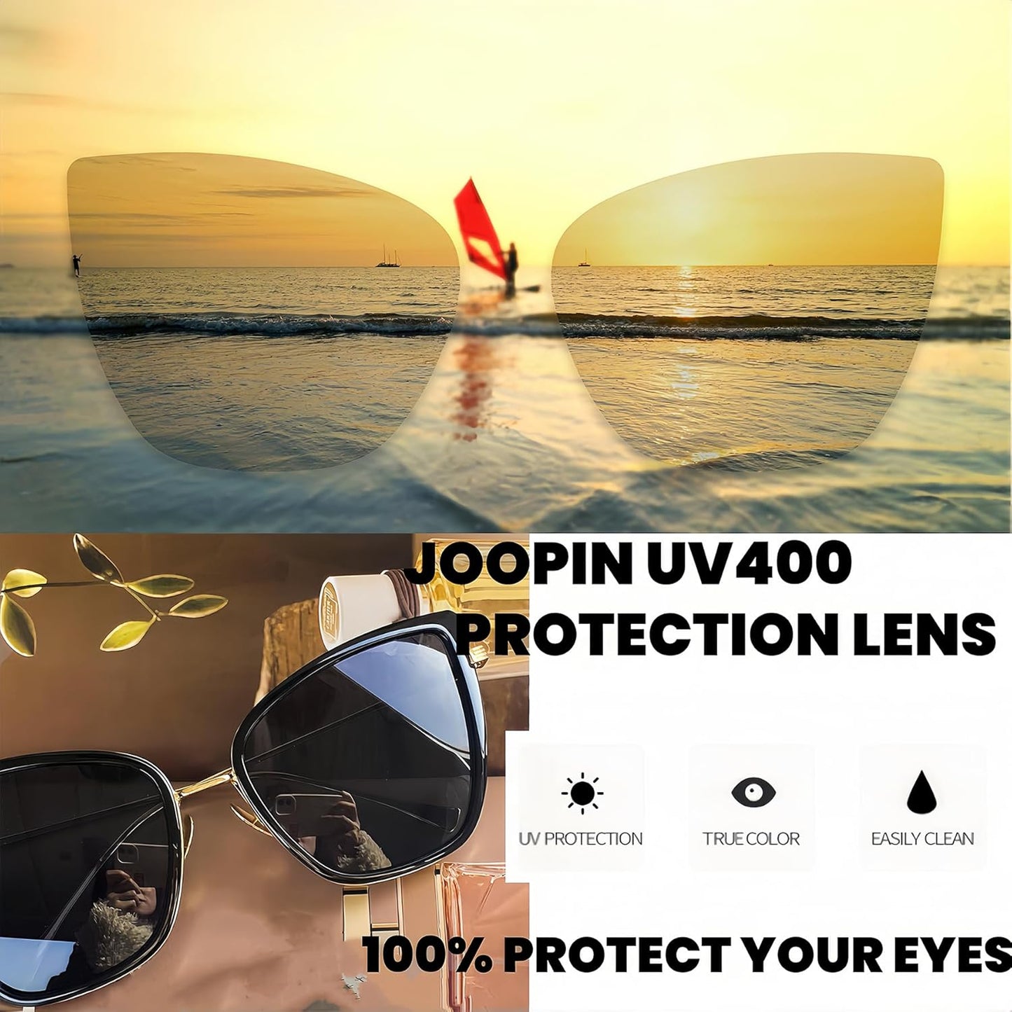 Joopin Anteojos de Sol Mujer Oversize Estilo Cat Eye | Polarizados UV400 | Lentes de Moda
