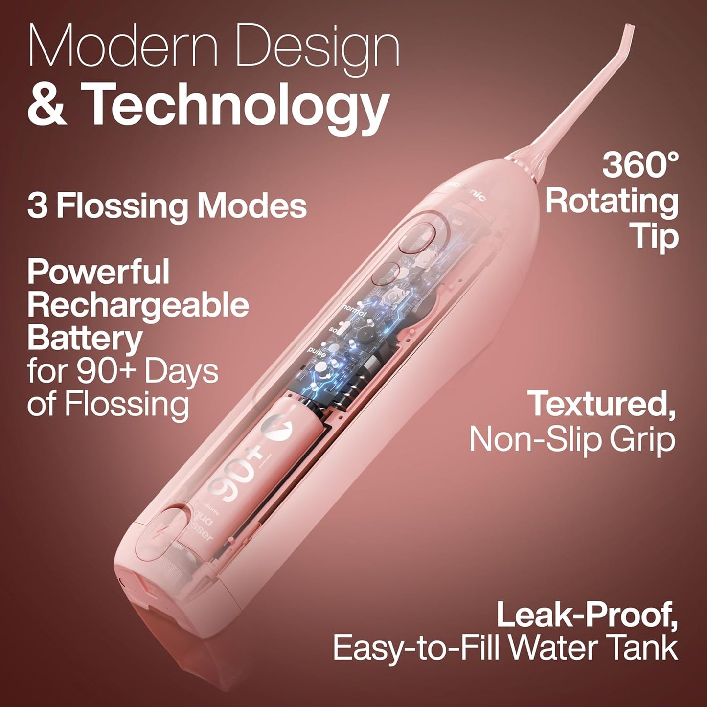 Irrigador Dental Portátil Icon – Flosser Eléctrico Recargable Inalámbrico, Resistente al Agua con 3 Modos, Punta de Chorro y Batería de Larga Duración – Ideal para Viajes, Brackets y Salud de Encías – Color Blush