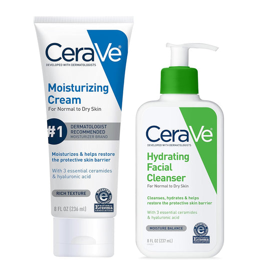 CeraVe Set Hidratante | Crema 8 oz + Limpiador Facial 8 oz – Ácido Hialurónico + 3 Ceramidas | Aprobado por NEA | Sin Fragancia