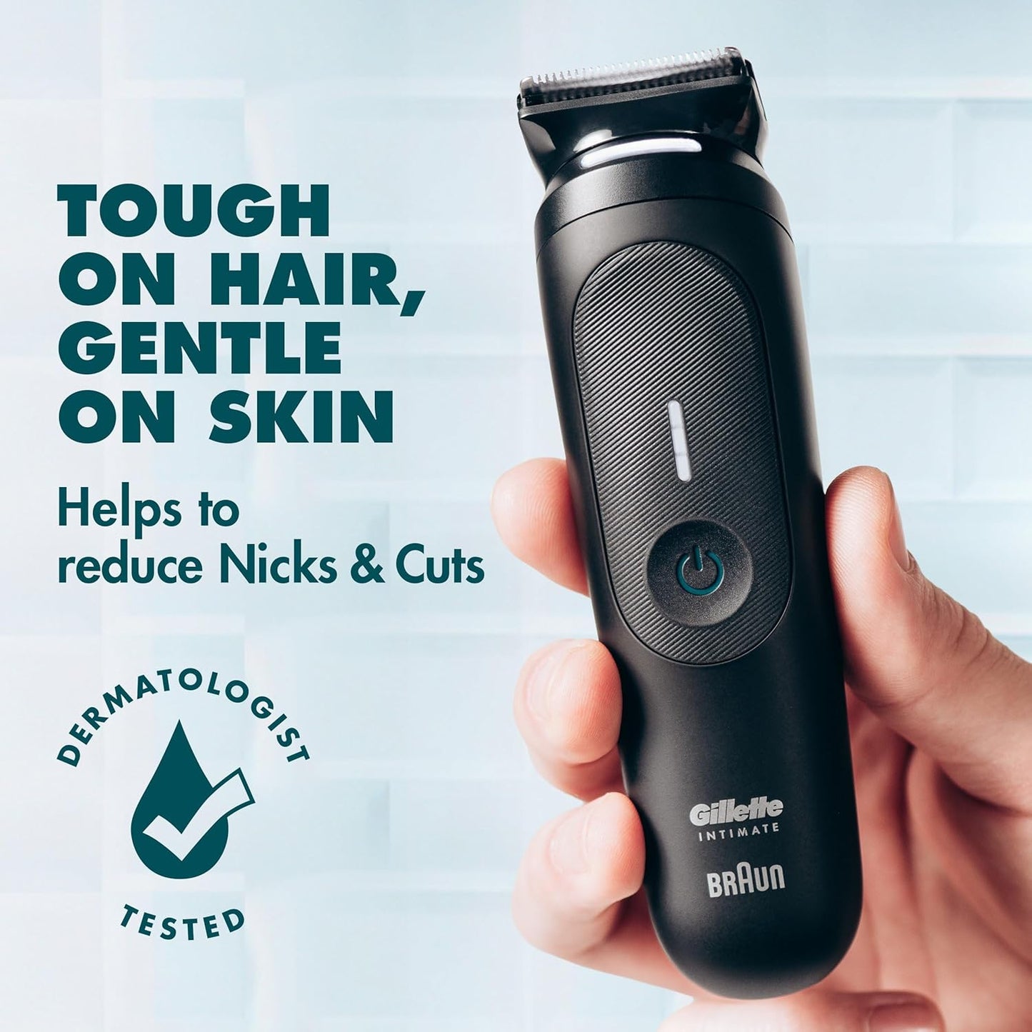 Gillette Intimate i7 | Recortadora Íntima y Corporal Masculina – LED Halo, Resistente al Agua, 100 min, Base de Carga, 2 Peines