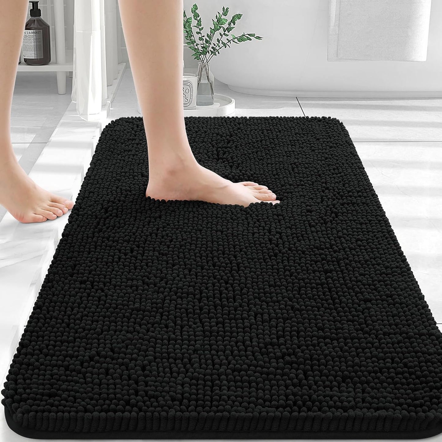 Alfombra de Baño 30x20, Chenille Extra Suave, Súper Absorbente, Secado Rápido, Antideslizante, Lavable a Máquina, Gris