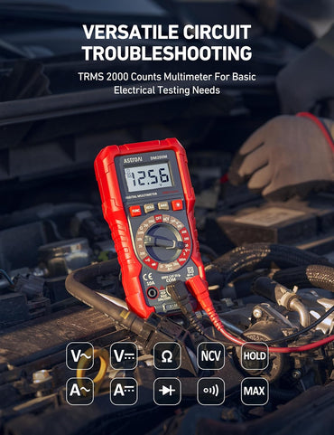 Multímetro Digital Tester de Voltaje – TRMS 2000 Cuentas, Medición Rápida y Precisa de Voltaje/ Corriente AC/DC, Resistencia, Diodos, Continuidad y NCV – Portátil (DM200M)