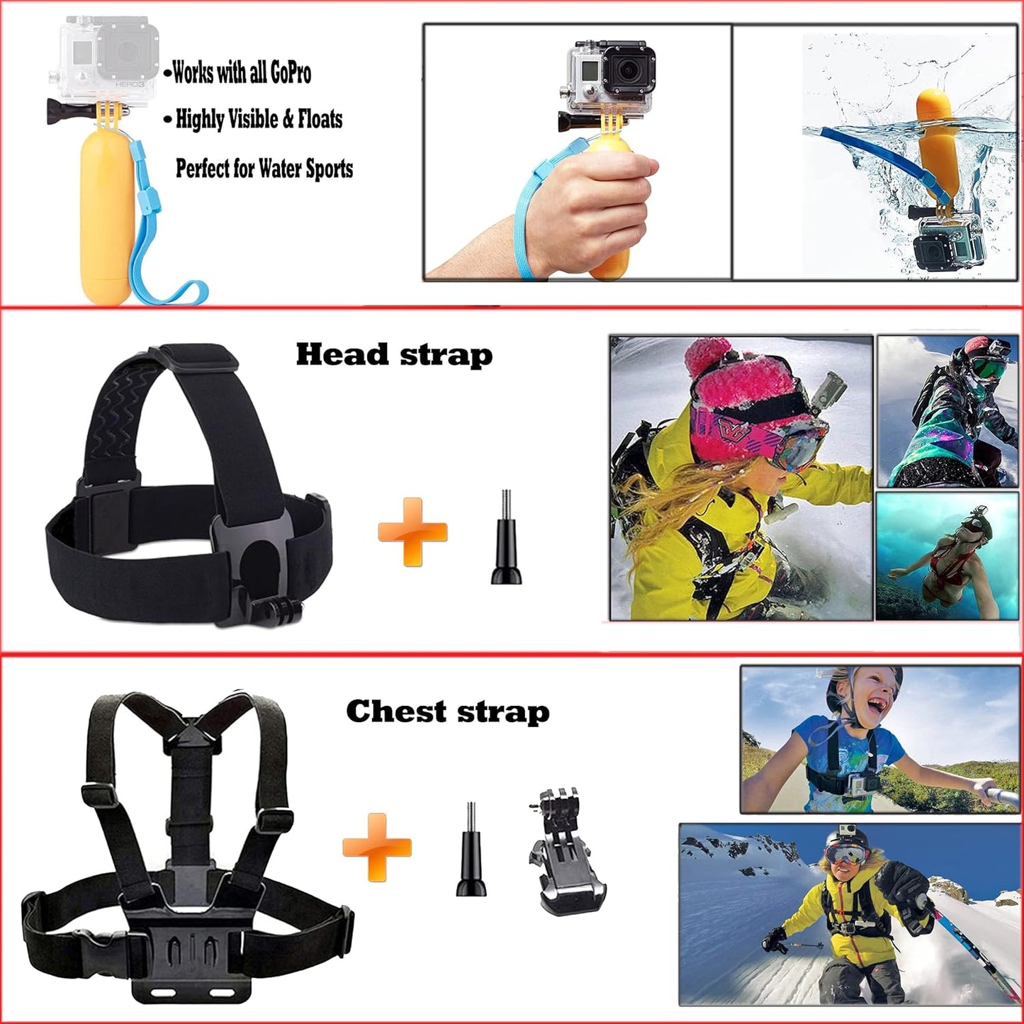 Kit de Accesorios 60-en-1 para Cámara de Acción — Compatible con GoPro Hero 13/12/11/10/9/8/7/6/5/Session 5/Hero 4/3+/3/2/1, GoPro Max/Fusion, Insta360, DJI Osmo Action, AKASO, APEMAN, Campark, SJCAM