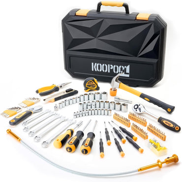Set de Herramientas 159 Piezas KOOPOOL, Kit Completo con Caja Organizadora Plástica, Herramientas Manuales para Hogar, Auto y Reparaciones Generales