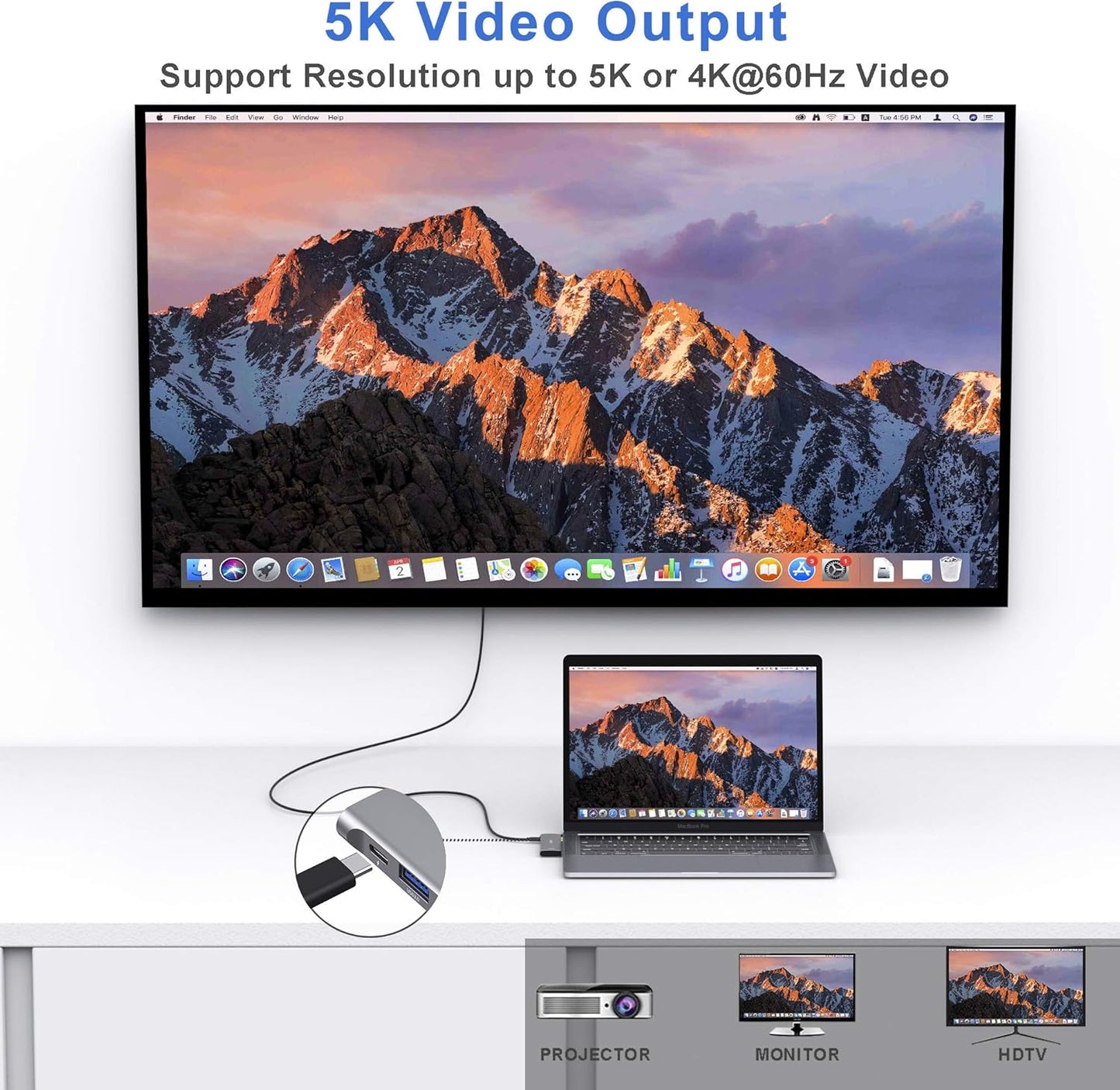Adaptador USB C para MacBook Pro/Air M1 M2 M3 2021 2020 2019 13" 15" 16", 6 en 1 USB-C Hub MacBook Pro Accesorios con 3 puertos USB 3.0, lector de tarjetas USB C a SD/TF y puerto Thunderbolt 3 PD de