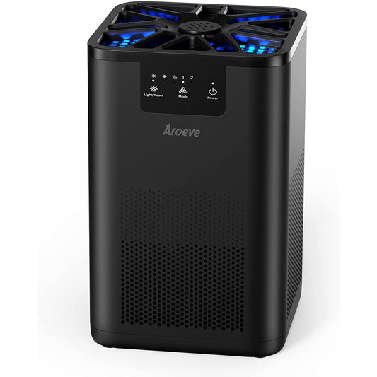 Purificador de Aire AROEVE MK06 con Aromaterapia – Ultra Silencioso 20dB, Elimina Humo, Polen, Caspa de Mascotas, Pelo y Olores – Cubre hasta 20 m² – Negro (Versión EE.UU.)