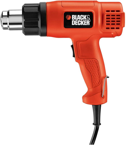 Pistola de Calor BLACK+DECKER 1350W, Doble Temperatura (750°F & 1000°F), Compacta con Soporte Integrado y Mango Lateral – Incluye Boquilla Protectora de Vidrio (HG1300)
