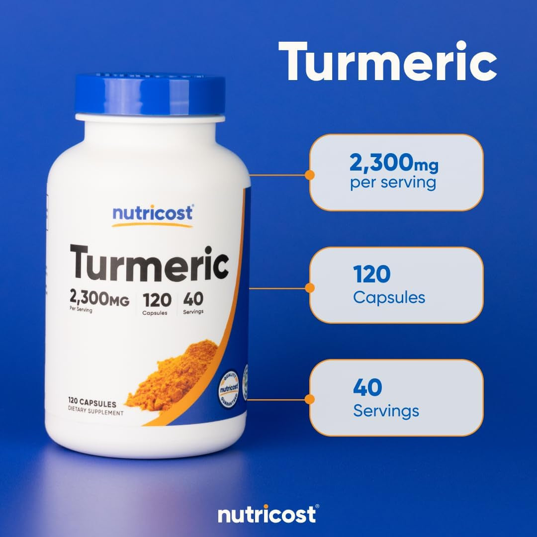 Cúrcuma (Turmeric) con BioPerine® y 95% Curcuminoides, 2,300 mg – 120 Cápsulas Vegetales | Sin GMO | Sin Gluten