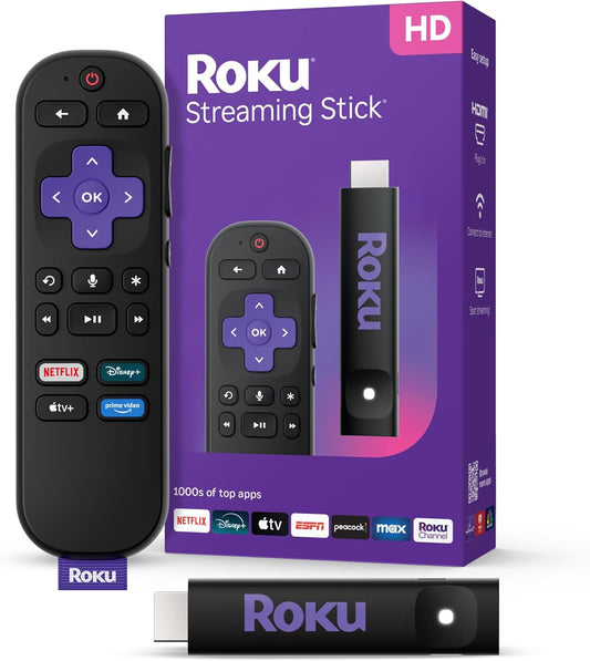 Roku Streaming Stick HD 2025 | Streaming en HD con Control por Voz | +500 Canales Gratis y Apps como Netflix, Disney+ y más