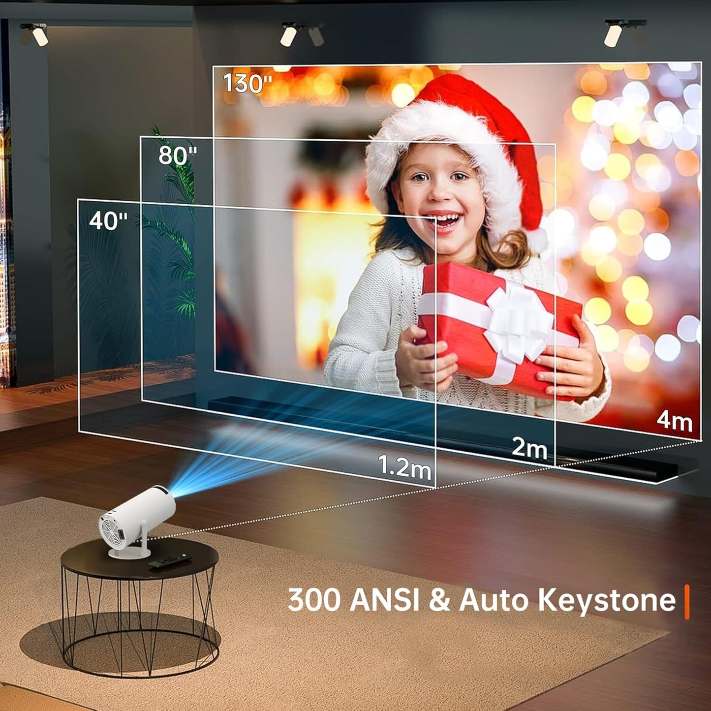 Mini Proyector Android HY300 con Wi-Fi 6 y BT 5.2, Giro 180°, Auto Keystone, Soporta 1080p/4K Decoding – Para Teléfono, TV Stick, PC, Xbox, PS5