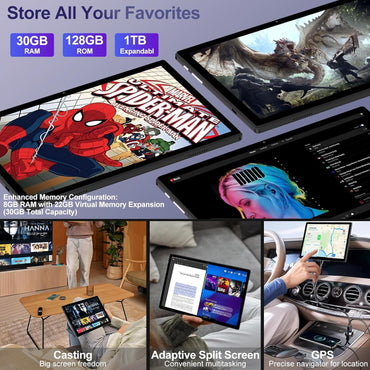 2025 Android 15 Tablet with Keyboard | Gemini AI, 30GB+128GB Octa-Core Electronics Tablets W/ 10 Inch IPS HD Display, 8000Mah, 5G Wifi, 1TB Expand, Mouse+Case, BT 5.0, Widevine L1, Metal Body -Black