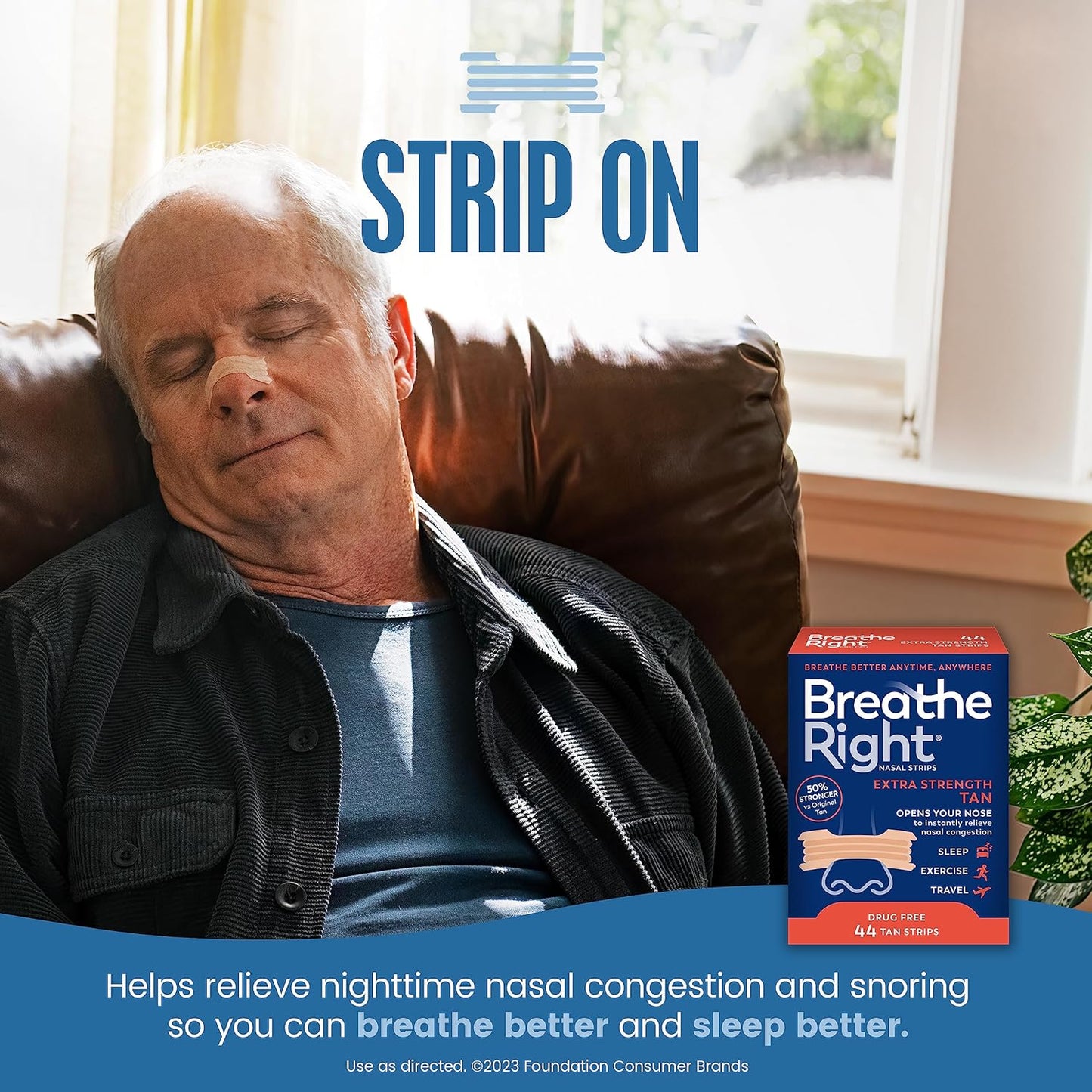 Breathe Right Tiras Nasales Extra Fuerza | 44 Unidades | Alivio Instantáneo de Congestión Nasal y Ronquidos | Sin Fármacos, Ajuste Cómodo