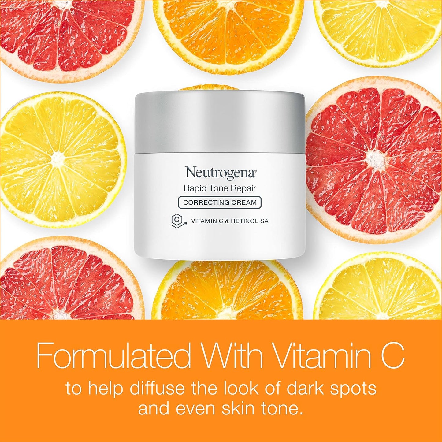Neutrogena Crema hidratante facial Rapid Tone Repair Retinol + vitamina C, corrector de manchas oscuras, crema facial antienvejecimiento para un tono uniforme, 1.7 onzas + limpiador facial Hydro Boost