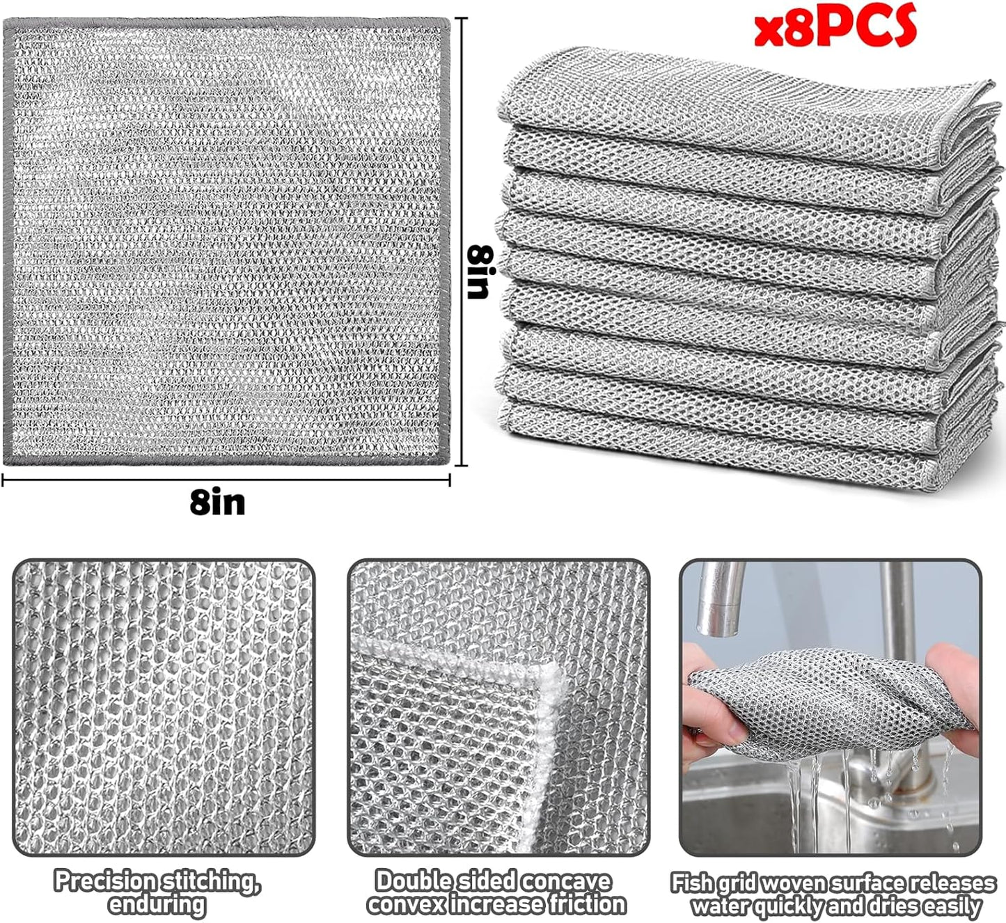 8 paños de lana de acero para lavar platos | Antirayas | Multiusos