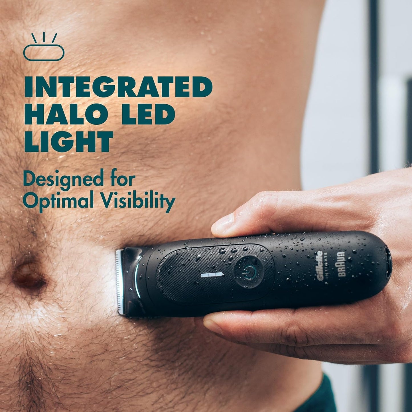 Gillette Intimate i7 | Recortadora Íntima y Corporal Masculina – LED Halo, Resistente al Agua, 100 min, Base de Carga, 2 Peines