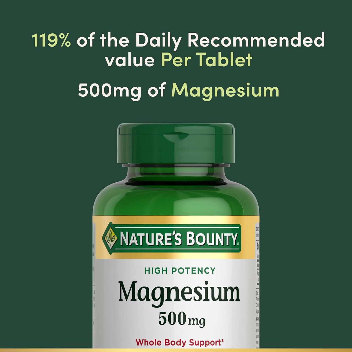 Magnesio 500 mg – 200 Tabletas | Nature’s Bounty | Salud Ósea y Muscular | Tabletas Recubiertas de Fácil Deglución | Sin Gluten