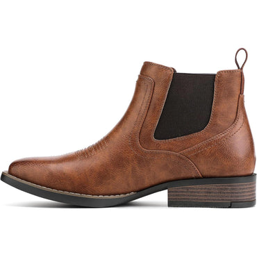 Botas vaqueras Chelsea para hombre | Punta cuadrada | Botas vaqueras al tobillo para hombre | Color: Marrón