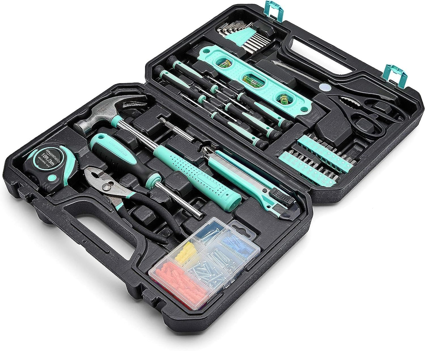 Kit de Herramientas para el Hogar con Maletín – 142 Piezas – Color Turquesa – Ideal para Reparaciones y DIY