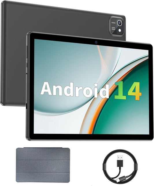 Tablet 10” Android 14 – 3GB RAM, 64GB Almacenamiento, Expandible hasta 1TB, Quad-Core 2.0GHz, Pantalla HD 1280x800, Wi-Fi 5, Cámara Dual, Bluetooth 5.0, Batería 6000mAh – Negra